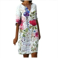 Haljine za žene, ljetna Midi haljina s izrezom u obliku inča i geometrijskim grafičkim printom, ležerna široka haljina do koljena