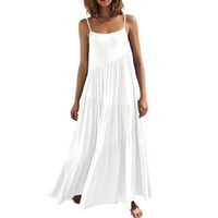 Ženska jednostavna haljina, jednobojna ljuljačka, lepršave jednostavne haljine, ležerna ljetna haljina Bez rukava, Bijela