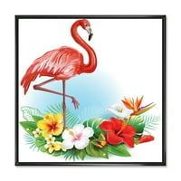 Raspored s flamingom i tropskim cvjetovima uokvireno slikarstvom platno umjetnički tisak