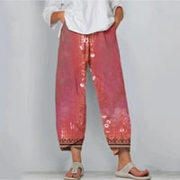 Ženske ravne hlače od pamuka i lana, jesenske široke hlače u retro stilu za djevojčice, Vintage cvjetne hlače s visokim elastičnim