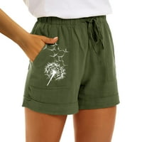 Ženske casual pamučne kratke hlače s printom široke ravne hlače modne sportske kratke zelene boje