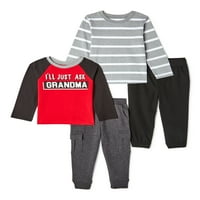 Ganimals Baby Boy & Toddler Boy Majice s dugim rukavima, hlače i teretni jogger set odjeće za odjeću, 4-komad, 12m-5t