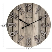 15,5 smeđi zidni sat u stilu seoske kuće u stilu drveta s reljefnim brojevima