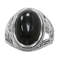 Muški prsten od srebra od srebra s prirodnim crnim draguljem veličine 11