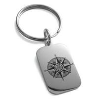 Morski kompas cvijet života od nehrđajućeg čelika ugraviran na malu pravokutnu pseću oznaku, privjesak za ključeve