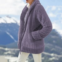Ženska moda jesen-zima ležerni topli plišani jednobojni široki kaput s kapuljačom i džepom Plus Size ženski vrhovi Ljubičasta 1 inča