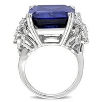 14 karatni ženski koktel prsten od bijelog zlata s 1 karatnim plavim safirom i dijamantom, dizajniran od strane žene