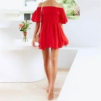 Ženske klupske minidresses Plus size, jednobojna a-linija haljina s kratkim lepršavim rukavima, ljetna haljina u crvenoj boji u boji