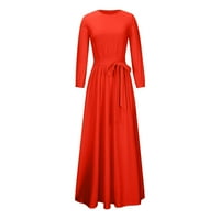 Haljine za žene, elegantna haljina s dugim rukavima s okruglim vratom, Temperamentna jednobojna haljina
