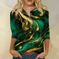 Ženska modna ležerna majica s izrezom u obliku mramoriranog cvijeta s rukavima od tri četvrtine i gumbima