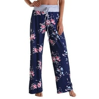 Ženske Ležerne široke hlače visokog struka, udobne rastezljive hlače s printom, široke hlače u plavoj boji;