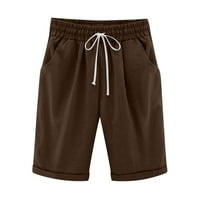 ; ženske ljetne pamučne lanene hlače Plus veličine, kratke hlače visokog struka, hlače za trening na plaži s vezicama, hlače za slobodno
