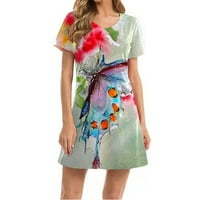 Ženska haljina s proljetnim cvjetnim printom s okruglim vratom, široka ležerna haljina kratkih rukava, Ženska haljina od tunike s