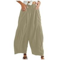 Ljetne ženske casual hlače širokih nogavica visokog struka poslovne casual hlače za posao široke lepršave Kaki hlače za plažu u stilu