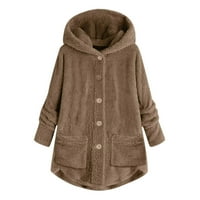 Ženski vuneni kaput Plus veličina gornja odjeća jednobojna topla zimska jakna plišani gornji dio s kapuljačom na kopčanje široki