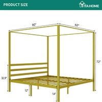 Platforma okvira kreveta za krevet s metalnim baldahinom i ugrađenim uzglavljem, čvrsta metalna potpora za madrac, nije potrebna