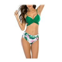 Ženski kupaći kostimi zavoj s biljnim printom seksi bikini bez leđa zeleni dvodijelni kupaći kostim