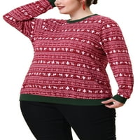 Jedinstvene ponude ženske plus veličine pleteni gornji okrugli vrat dugi rukavi ženski božićne bluze