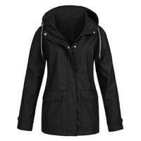 Ženske vanjske jakne, kišni ogrtač s kapuljačom, kaput otporan na vjetar, kapuljače s patentnim zatvaračem i vezicama, jakna u crnoj