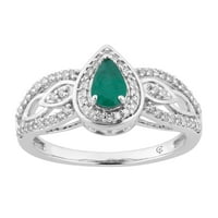 prsten u obliku suze od smaragda i dijamanta od 10k bijelog zlata
