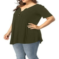 CHAMA Ženska plus size V vrat kratki rukavi Henley košulja gumbi za naplatu naplaćenih tunika