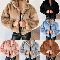 Ženski zimski topli ležerni krzneni kaput jakna od flisa gornja odjeća s patentnim zatvaračem ružičasti kaput u boji ae