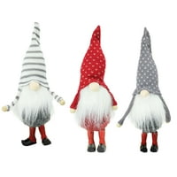 Set ukrasnih crveno bijelih i sivih Djeda Gnome božićni ukrasi 10