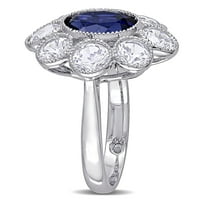 Miabella Women's 8- CT stvorio je plavi safir stvoren bijeli safir 10kt cvjetni prsten od bijelog zlata