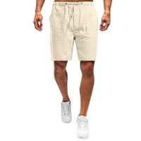 muške Ležerne široke kratke hlače visokog struka s elastičnim pojasom S vezicama, jednobojne kratke hlače s džepovima