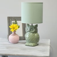 Jednostavan dizajn, keramička stolna svjetiljka s sovom visine 12,8 inča s odgovarajućim sjenilom, kadulja zelena