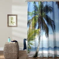 Zavjesa za tuširanje od tkanine s bujnim ukrasom palme na plaži