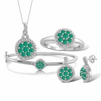 4-dijelni set nakita od srebra od smaragda od smaragda i bijelog dijamanta od karata