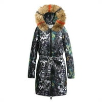 Ženska pamučna jakna od pamuka, Zimska topla jakna srednje duljine s velikim printom u vintage stilu s kapuljačom višebojna 4