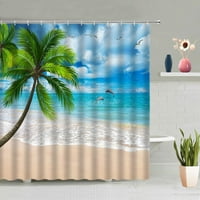 Set zavjesa za tuširanje s krajolikom oceana i plaže ljetni prirodni krajolik palme biljke cvijeće Galeb jedrilica zaslon za kupanje