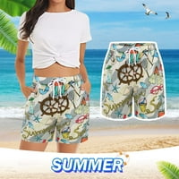 Ženske Ležerne kratke hlače ljetne udobne kratke hlače za plažu s elastičnim strukom i cvjetnim printom s džepovima
