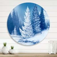 DesignArt 'snježno prekrivena stabla sa snova smreke šuma' jezero Kuća Circle Circle Metal Art - Disk od 23 godine
