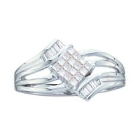 Dijamantni ugovor ženski prsten od 14k bijelog zlata u obliku bijelog zlata s pomaknutim kvadratnim klasterom u obliku slova u