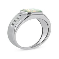 Imperijalni dragulj Sterling Silver Smaragd Cut stvorio je Opal i stvorio bijeli safirski muški prsten