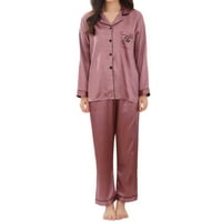 Ženski pidžama Set, pidžama na kopčanje, pidžama s dugim rukavima, duge hlače, pidžama Set u ružičastoj boji, Pidžama