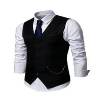 Muško odijelo, prsluk bez rukava, jednobojna jakna, prsluci, muška modna gornja odjeća s izrezom u obliku slova A, Crna u obliku