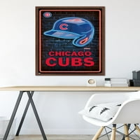 Chicago Cubs-neonski plakat na zidu s kacigom, uokviren 22.375 34