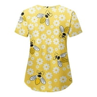 Košulje za žene zaštitna odjeća s kratkim rukavima u obliku slova U, bluze s džepovima i printom, vrhovi u žutoj boji u obliku slova