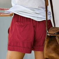 Bermudske kratke hlače s džepovima, jednobojne, na vezicama, elastični pojas, Nabrane kratke hlače za slobodno vrijeme, vinske boje,