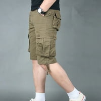 Rasprodaja Muške kratke hlače casual crop hlače srednjeg struka s puno džepova ulične hlače s ravnim nogavicama kratke hlače tamnozelene