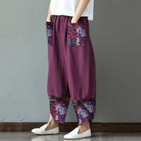 ; / ženske Ležerne pamučne lanene hlače s krpicama, nepravilne široke široke hlače, lanene pidžame, ženske hlače s elastičnim strukom