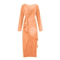 Ženske haljine Ženska Boho haljina za odmor s izrezom u obliku slova U i dugim rukavima srednje duljine, jednobojna Midi narančasta