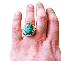 Tibetanski tirkizni prsten, srebrni nakit, srebrni prsten, Očev dan, prirodni tirkizni AAA, Prosinački prsten s rođendanskim kamenom,