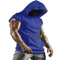 ; Muške majice za vježbanje s kapuljačom bez rukava za treniranje mišića tamnoplave;