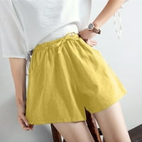 Pamučne lanene kratke hlače s džepom za žene rasprodaja ljetnih hlača modne široke jednobojne hlače s visokim elastičnim strukom