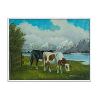 DesignArt 'Krave jedu travu ispred jezera' Farmhouse uokvirena platna zidna umjetnička tiska